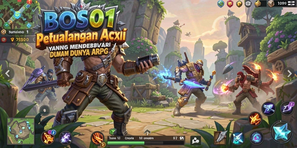 Screenshot gameplay ARPG BOS01 menunjukkan aksi pertarungan yang mendebarkan.