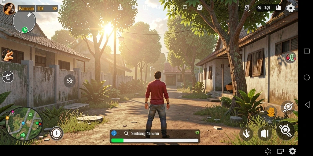 Screenshot menampilkan gameplay DKK dengan karakter yang sedang berinteraksi dan beraktivitas.