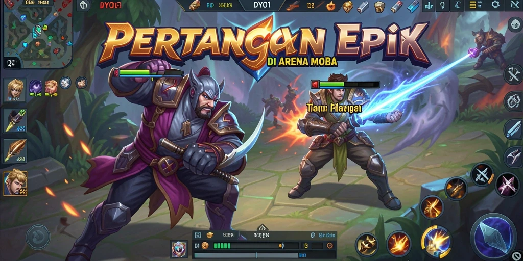 Gameplay DYO1 yang seru dan kompetitif di arena MOBA.