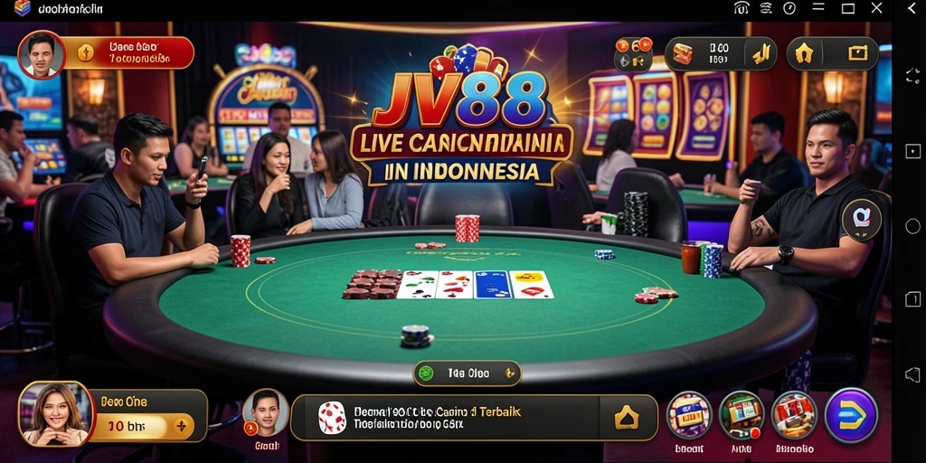 Screenshot gameplay Live Casino di JV88 memperlihatkan dealer langsung yang sedang beraksi.