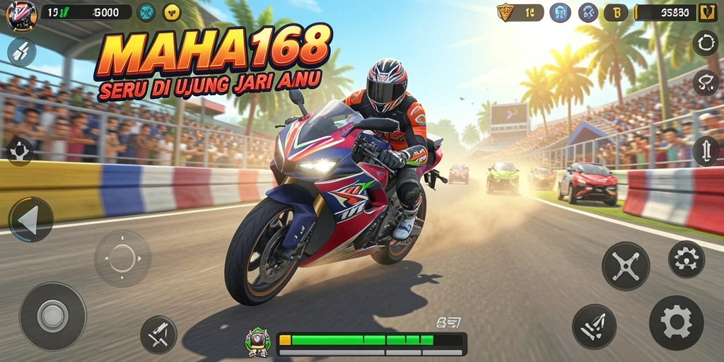 Tampilan gameplay balapan motor yang mendebarkan di MAHA168.
