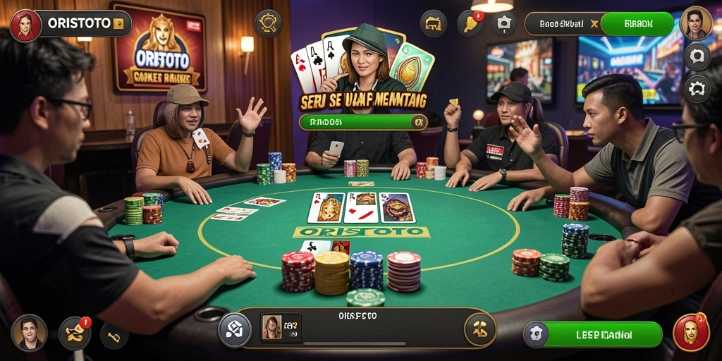 Screenshot gameplay ORISTOTO yang menampilkan aksi seru permainan Poker.