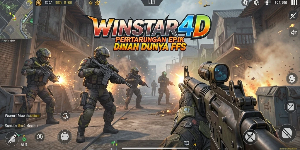 Tangkapan layar WINSTAR4D menampilkan aksi gameplay FPS yang mendebarkan.